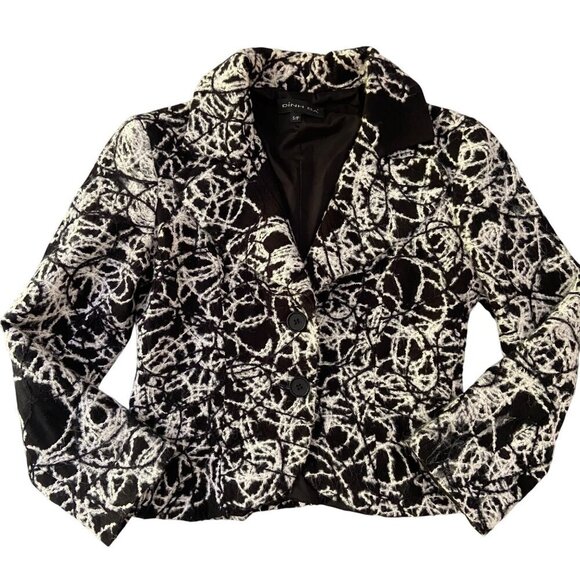 Dinh Bà Black & White Abstract Pattern Fuzzy Texture Blazer - Size Small - Picture 2 of 16